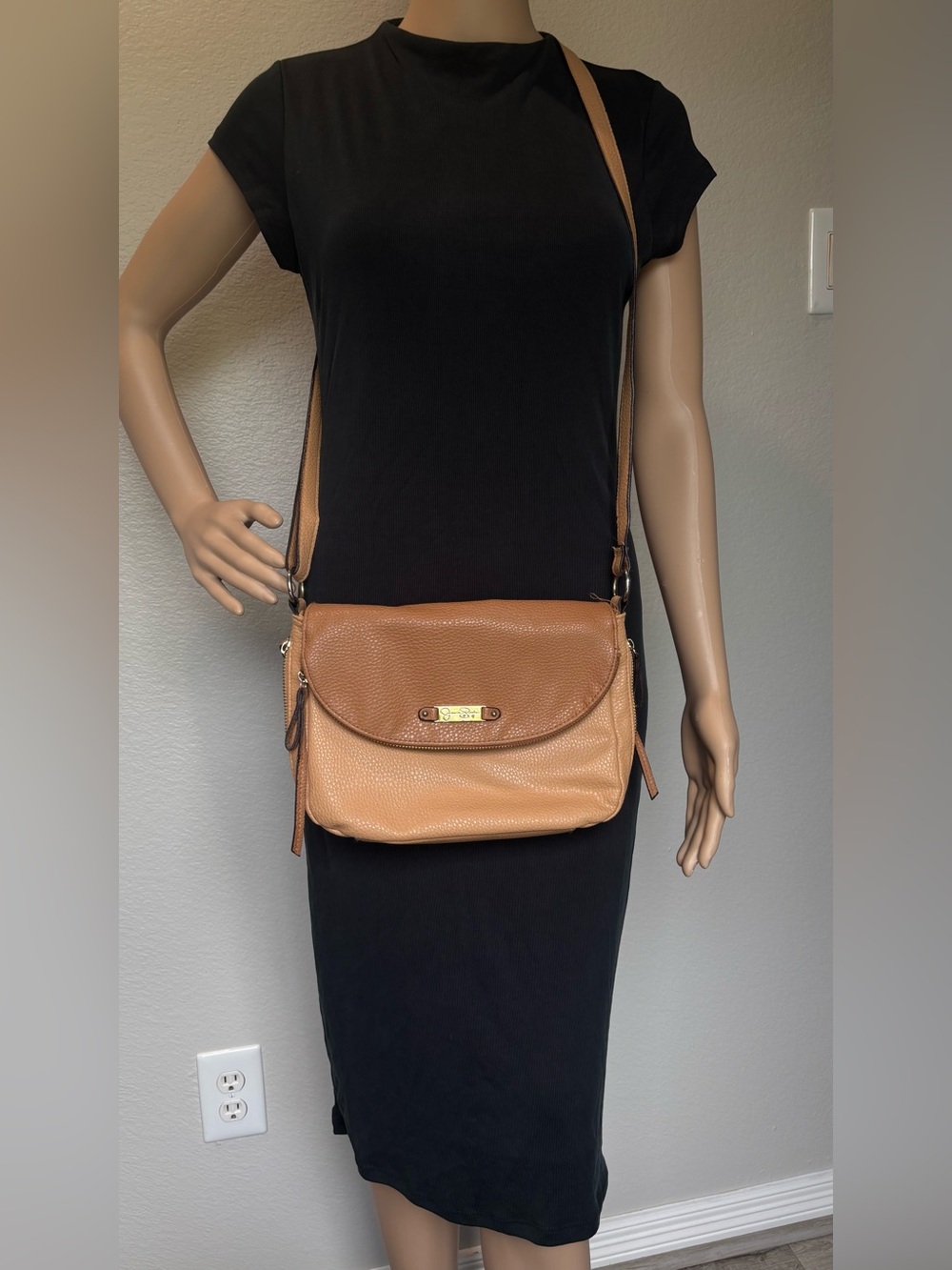 Jessica Simpson Tan Pebbled Leather Crossbody Bag